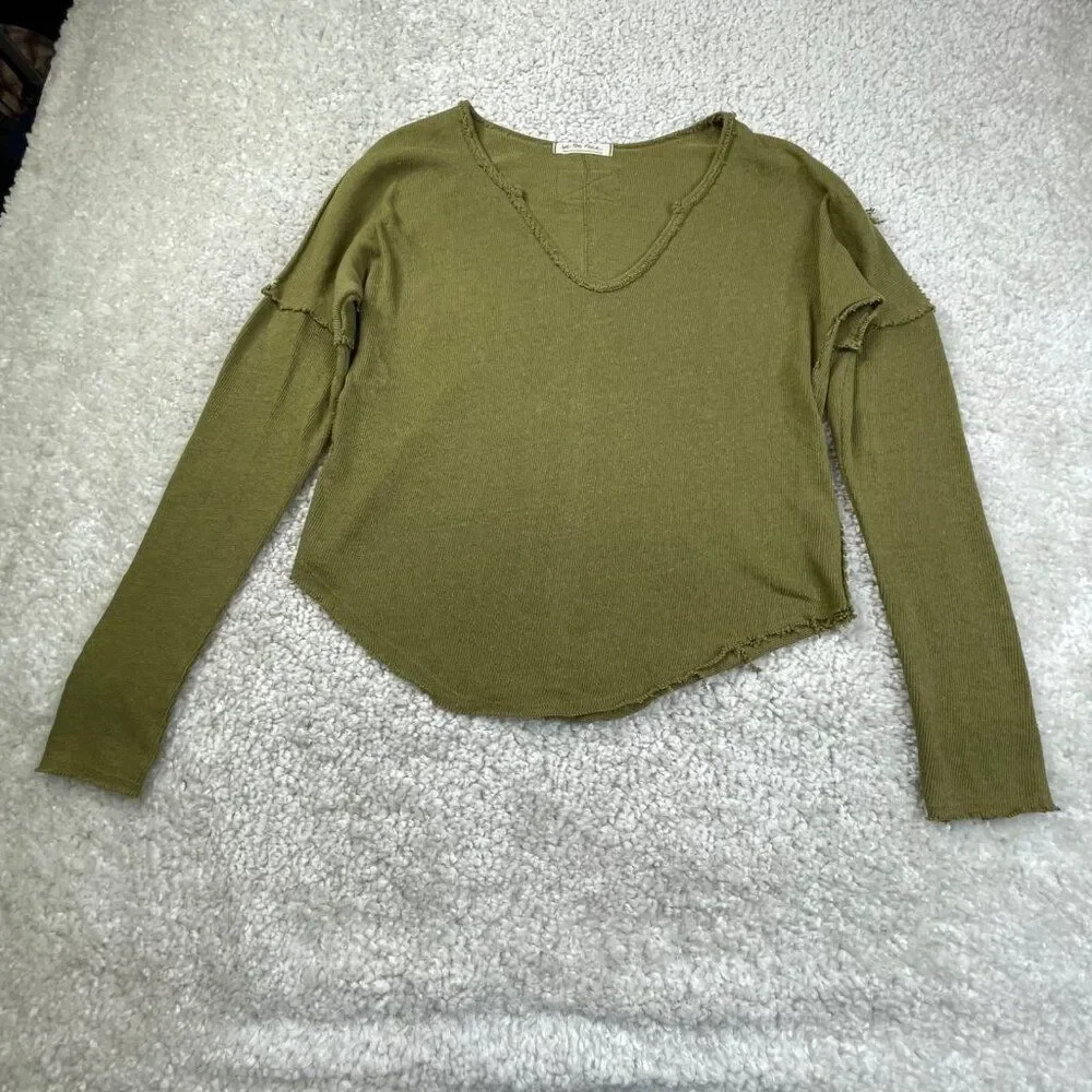 Free People We The Free Come & Get It V-Neck Sweater Green Large